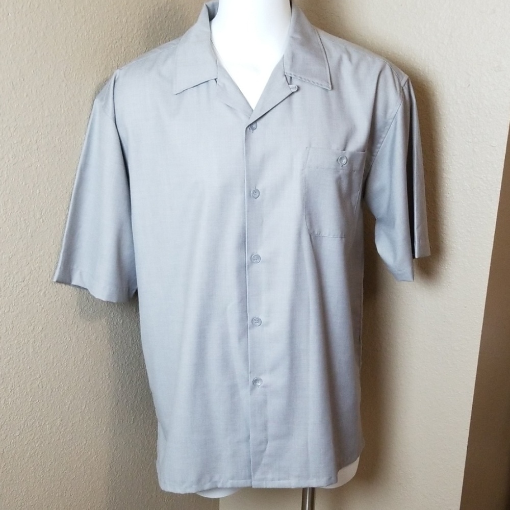 Vitali Gray Button Front Short Sleeve Shirt XL